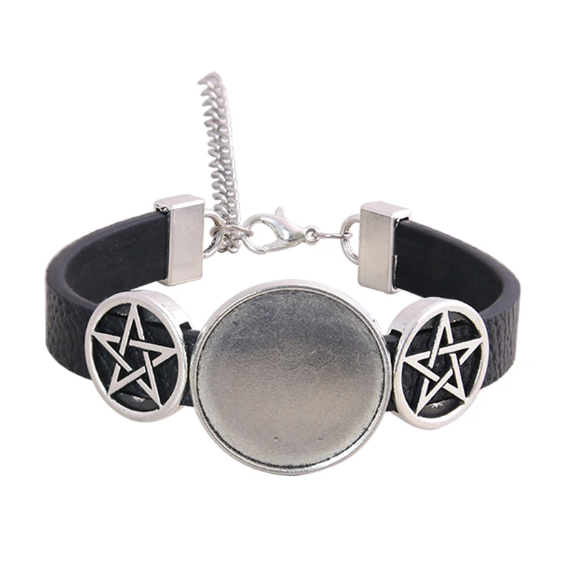 New 1pcs 6Color PU Bracelet Silver Pentagram Base Setting Cuff Blank Trays Brazel Fit 25mm Glass Cameo Dome Cabochon DIY Jewelry
New 1pcs 6Color PU Bracelet Silver Pentagram Base Setting Cuff Blank Trays Brazel Fit 25mm Glass Cameo Dome Cabochon DIY Jewelry