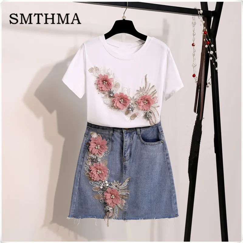 SMTHMA 2019 Summer Women Short-sleeved 3D Floral Beading Cotton T shirts +women 2 piece Fashion skirt Sets
SMTHMA 2019 Summer Women Short-sleeved 3D Floral Beading Cotton T shirts +women 2 piece Fashion skirt Sets