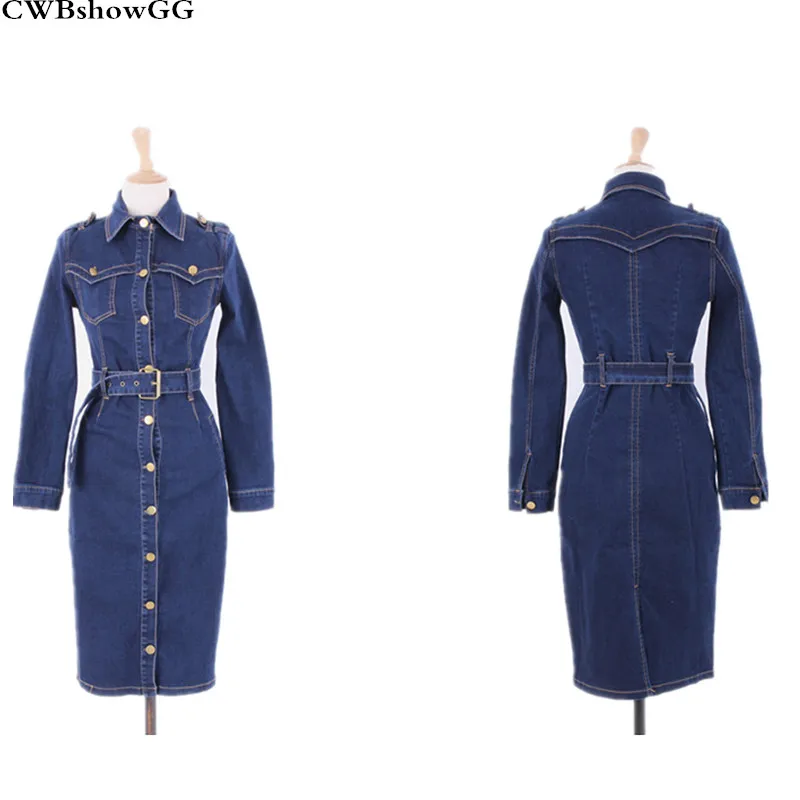 CWBshowGG long-sleeved slim single-breasted 2018 Korean version new autumn turn-down collar bodycon high waist denim dress
CWBshowGG long-sleeved slim single-breasted 2018 Korean version new autumn turn-down collar bodycon high waist denim dress