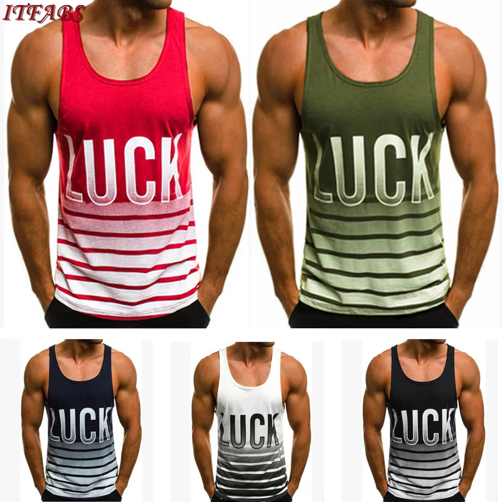 Fashion Men/'s Luck Letter Tank Sleeveless O Neck Vest Summer Cool Tops Sport Gym
