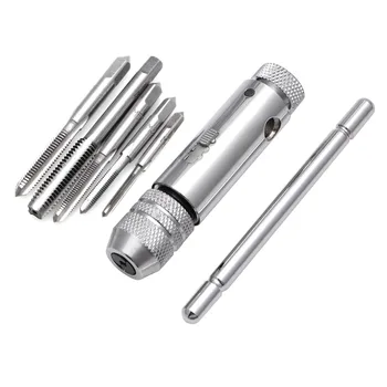 M3-M8 T-Handle Ratchet Tap Wrench Machinist Tool With 5Pcs Screw Thread Plug Tap
