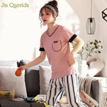 100% Cotton Pyjamas Women 2019 New Fashion Sleepwear Pink Solid Sleeping Set Striped Pants Pj Women Pajamas Plus Size Pajama Set
100% Cotton Pyjamas Women 2019 New Fashion Sleepwear Pink Solid Sleeping Set Striped Pants Pj Women Pajamas Plus Size Pajama Set