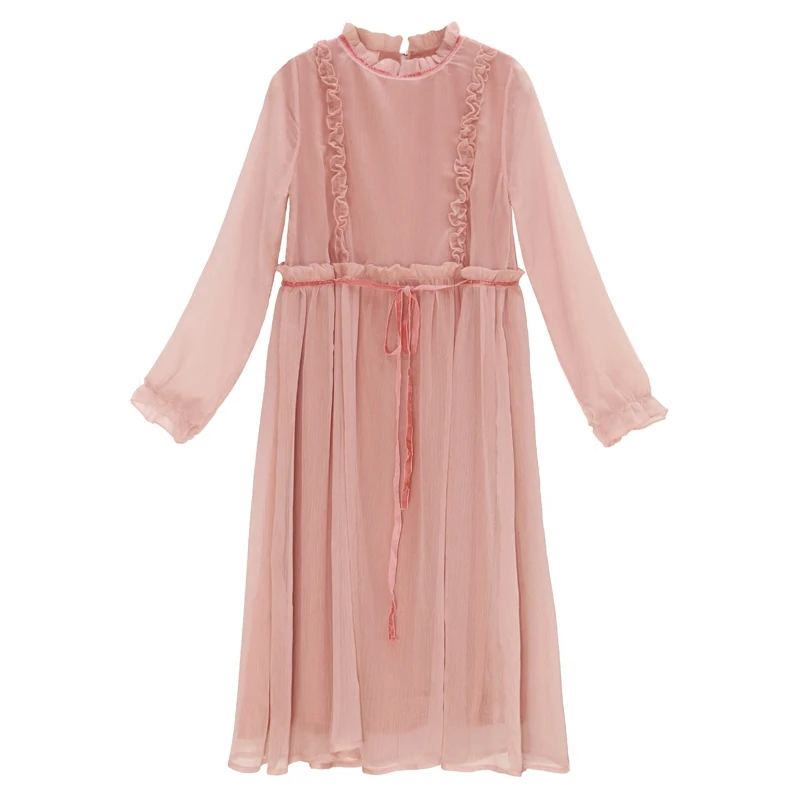 PERHAPS U pink chiffon solid stand collar long puff sleeve ruffle bow midi dress mid calf sweet autumn D0476
PERHAPS U pink chiffon solid stand collar long puff sleeve ruffle bow midi dress mid calf sweet autumn D0476