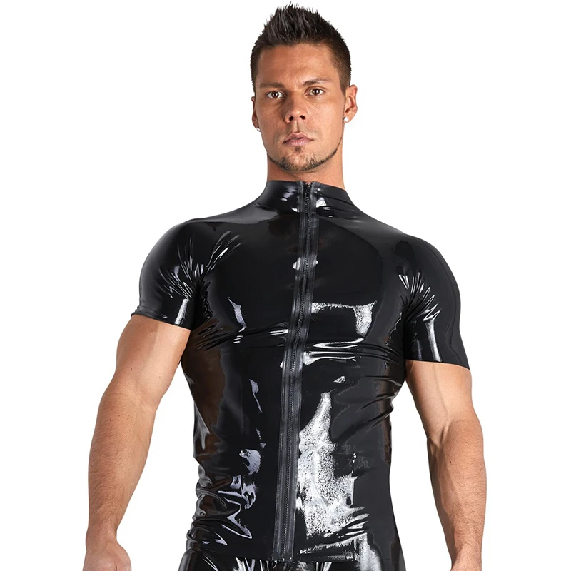 Zipper Open Wetlook Patent Leather Slim Mens Sexy T shirts Punk Sexy PVC Shiny Tee Top Shirts Black Stretch T-shirts For Women
Zipper Open Wetlook Patent Leather Slim Mens Sexy T shirts Punk Sexy PVC Shiny Tee Top Shirts Black Stretch T-shirts For Women