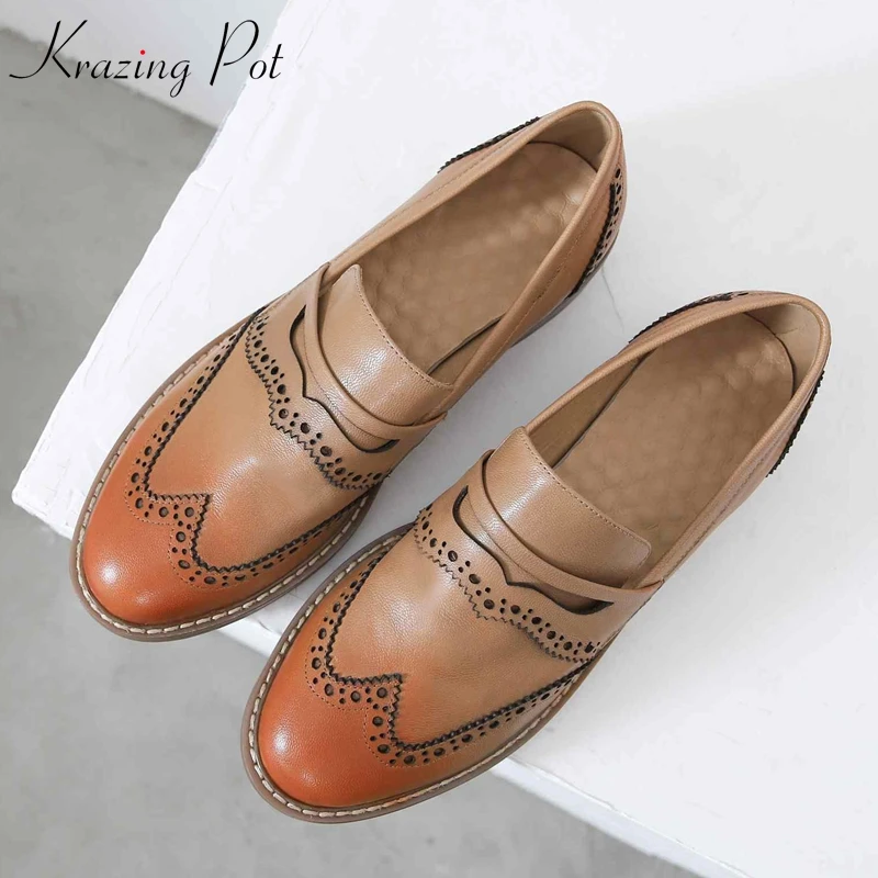 Krazing pot new arrival genuine leather round toe thick low heels European carving decoration British design oxford shoes l83
Krazing pot new arrival genuine leather round toe thick low heels European carving decoration British design oxford shoes l83