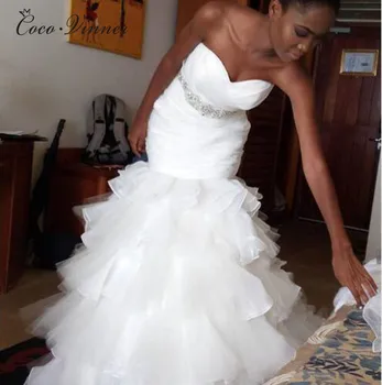 African Pure White Mermaid Wedding Dress High Quality Pleat Tiered Ruffles Crystal Sash Plus Size Trumpet Wedding Dresses W0404
African Pure White Mermaid Wedding Dress High Quality Pleat Tiered Ruffles Crystal Sash Plus Size Trumpet Wedding Dresses W0404