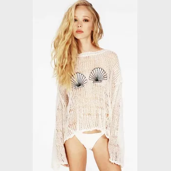 Sexy Hollow out Hole Shell Sequins Sweater Mermaid Irregular Hem Flare sleeve Loose Knitted Crochet Sweater Tops 3 colors
Sexy Hollow out Hole Shell Sequins Sweater Mermaid Irregular Hem Flare sleeve Loose Knitted Crochet Sweater Tops 3 colors