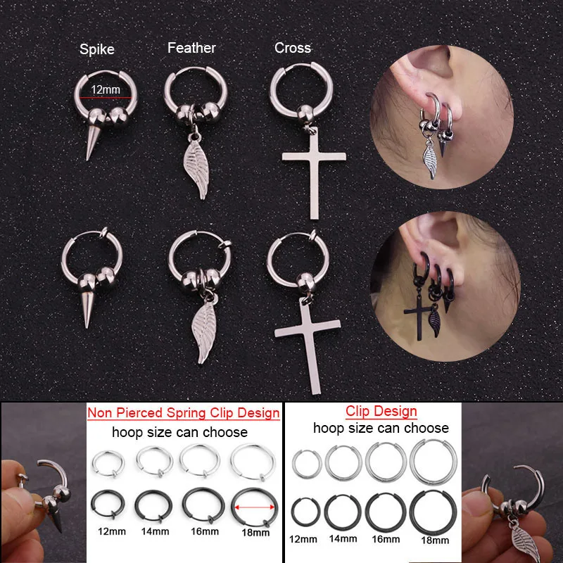 Sellsets Hiphop Rock Stainless Steel Cross Feather Spike Piercing Earring And Non Pierced Spring Clip On Hoop Earring Men Women
Sellsets Hiphop Rock Stainless Steel Cross Feather Spike Piercing Earring And Non Pierced Spring Clip On Hoop Earring Men Women
