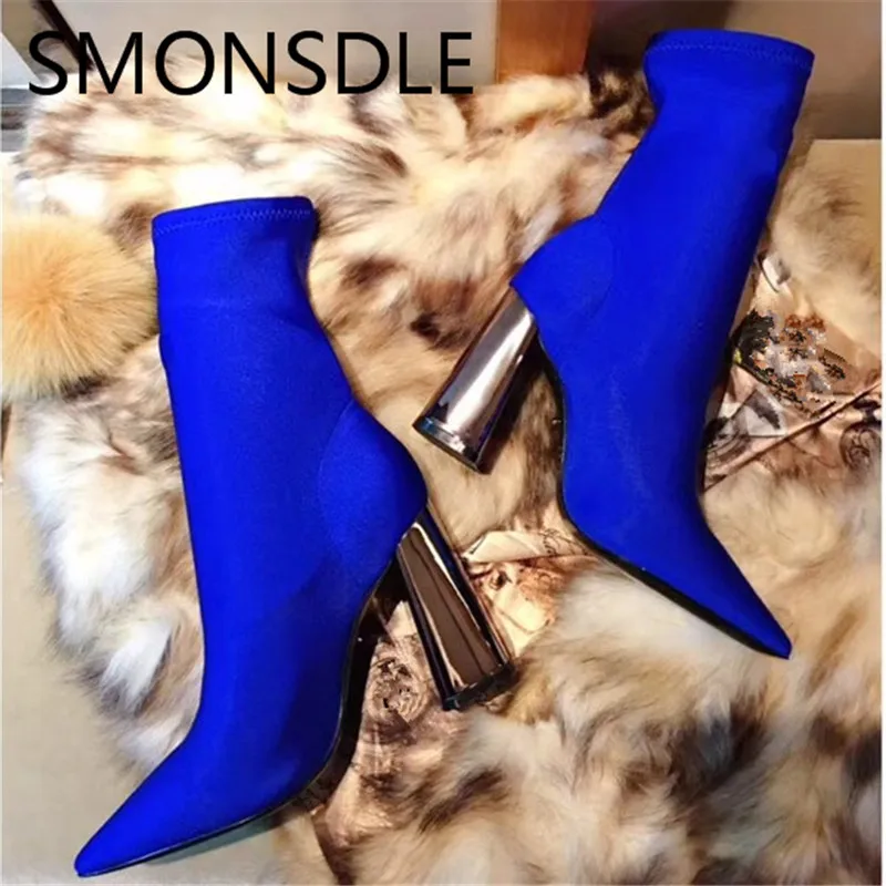 SMONSDLE New Fashion Stretch Fabric Chunky High Heel Women Ankle Boots Pointed Toe Slip On Women Autumn Winter Boots Shoes Woman
SMONSDLE New Fashion Stretch Fabric Chunky High Heel Women Ankle Boots Pointed Toe Slip On Women Autumn Winter Boots Shoes Woman