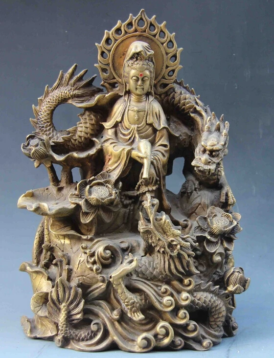 101@g++Tibet Buddhism Brass Copper Two Dragon lotus flower Guan Yin Kwan-yin Buddha God statue
101@g++Tibet Buddhism Brass Copper Two Dragon lotus flower Guan Yin Kwan-yin Buddha God statue