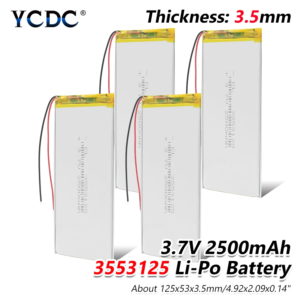 1/2/4 Pieces Durable Large Capacity 3.7V Volt 2500mAh Lithium Polymer Battery With Protective PCB Charging Module 3553125 Li Po
1/2/4 Pieces Durable Large Capacity 3.7V Volt 2500mAh Lithium Polymer Battery With Protective PCB Charging Module 3553125 Li Po