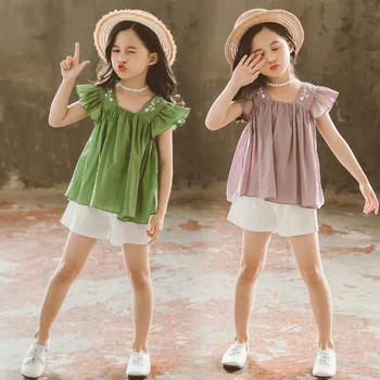 Girls Summer Clothing Set Square Collar Embroidered Lace Tops Shorts Teenage Girl Outfits Size 6 8 10 12 Years Fashion 
Girls Summer Clothing Set Square Collar Embroidered Lace Tops Shorts Teenage Girl Outfits Size 6 8 10 12 Years Fashion