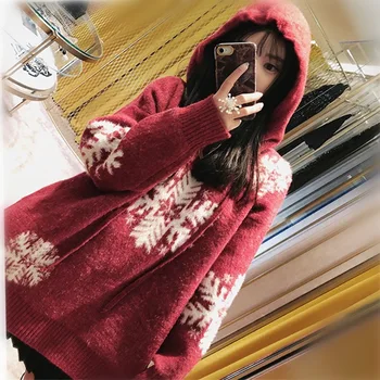2019 Winter Casual Fshion Christmas Sweater Women Snowflake Pattern Red Pullovers Hooded Hoodies Young Girl 
2019 Winter Casual Fshion Christmas Sweater Women Snowflake Pattern Red Pullovers Hooded Hoodies Young Girl