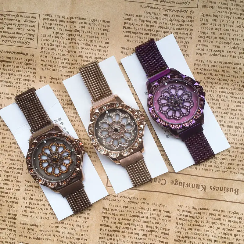 New Creative Design Magnetic Buckle Watch Women Watches 360 Rotation Ladies Diamond Watch Steel Mesh Strap Bracelet Watch
New Creative Design Magnetic Buckle Watch Women Watches 360 Rotation Ladies Diamond Watch Steel Mesh Strap Bracelet Watch