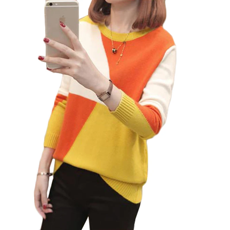 2018 Autumn Winter Women Sweater O-neck Long-sleeve Color-matched Knit Pullover Loose Short Comfortable Casual Tops Jumper AA374
2018 Autumn Winter Women Sweater O-neck Long-sleeve Color-matched Knit Pullover Loose Short Comfortable Casual Tops Jumper AA374
