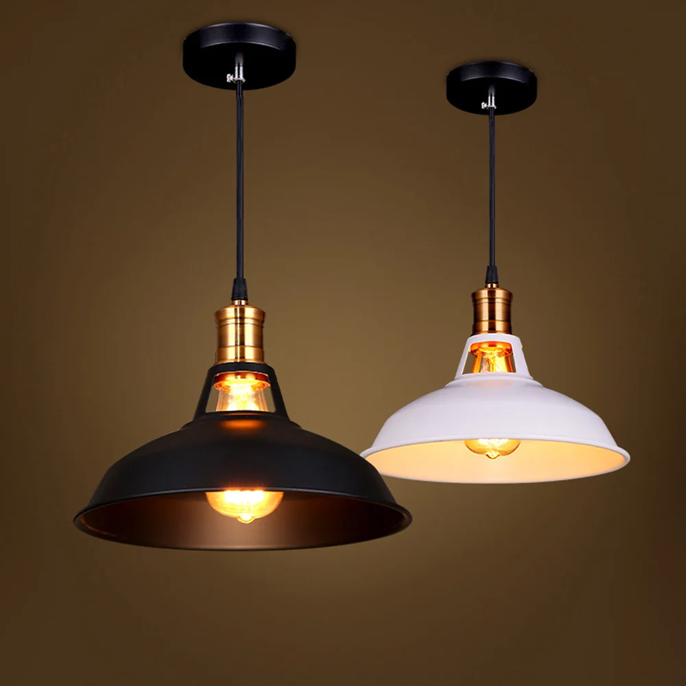 cheap vintage lighting. retro e27 home indoor lighting vintage iron lid pendant light black/white lampshade abajur cheap e
