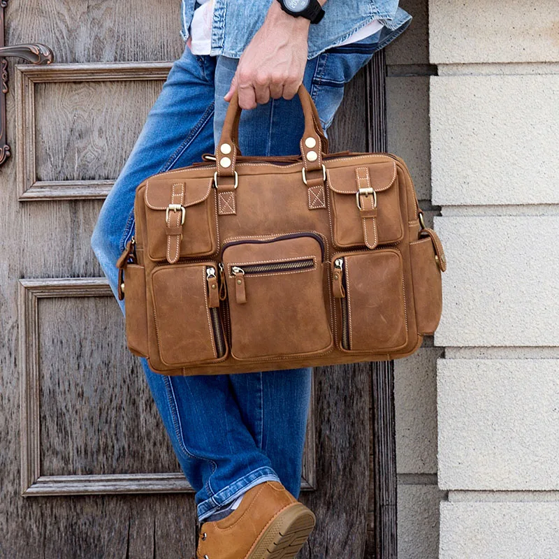 Men's Crazy Horse Leather Briefcase 16" Real Leather Business Bag Laptop Shoulder Bag Multifunctional Cowhide Travel Duffel T 
Men's Crazy Horse Leather Briefcase 16" Real Leather Business Bag Laptop Shoulder Bag Multifunctional Cowhide Travel Duffel T