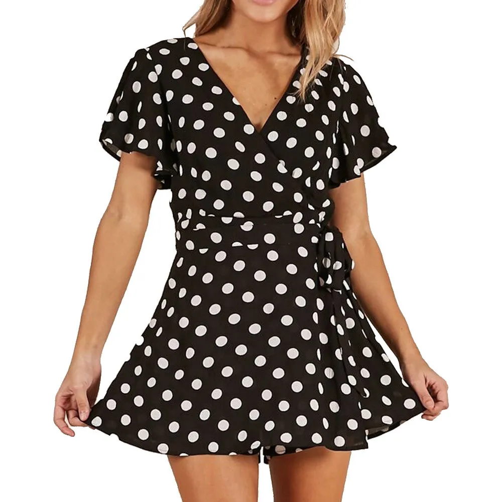 FREE OSTRICH Fashion women's short-sleeved polka-dot belt waist V-neck sexy bandage polka dot sports party party suits jumpsuit
FREE OSTRICH Fashion women's short-sleeved polka-dot belt waist V-neck sexy bandage polka dot sports party party suits jumpsuit