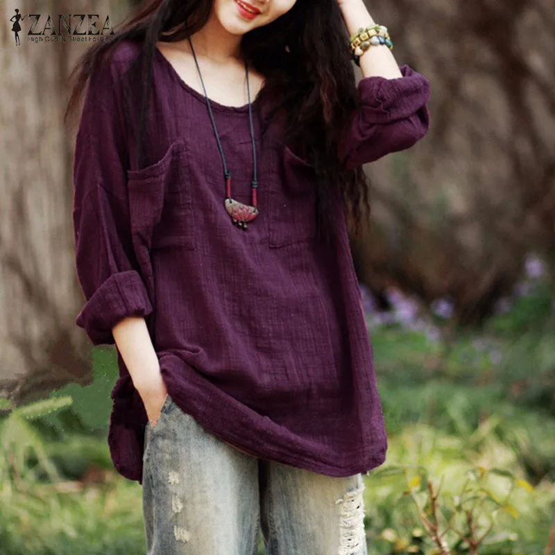 ZANZEA Blusas Femininas 2019 Autumn Shirt Women Blouses Casual Loose Tops O Neck Long Sleeve Cotton Shirts Plus Size S-5XL
ZANZEA Blusas Femininas 2019 Autumn Shirt Women Blouses Casual Loose Tops O Neck Long Sleeve Cotton Shirts Plus Size S-5XL