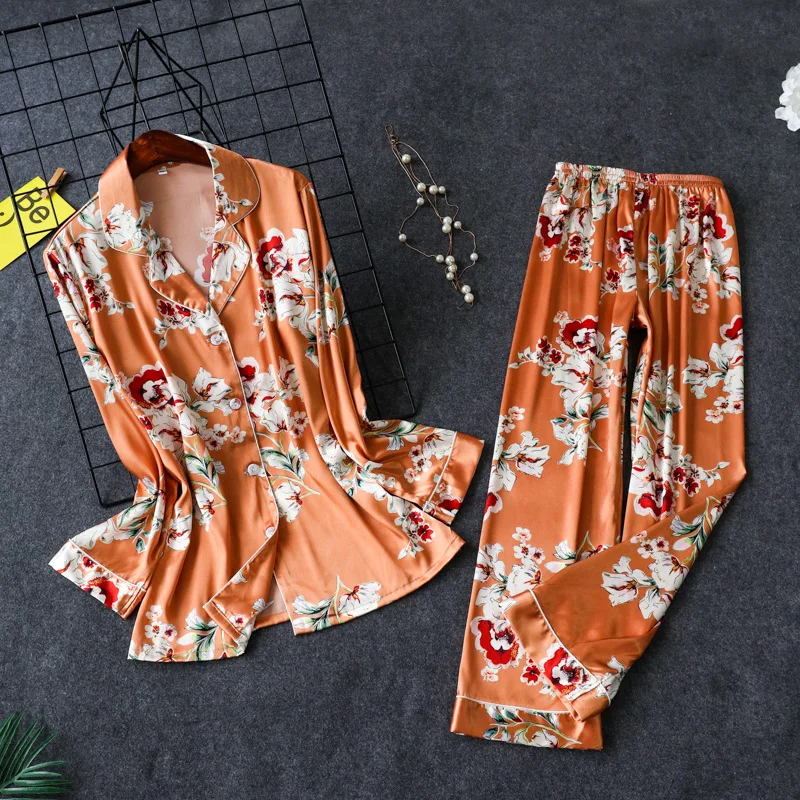 Daeyard Women Pajamas Luxury Floral Print Shirts And Pants 2Pcs Pajama Set Silk Pijama Sleepwear Spring Nightwear Home Clothes
Daeyard Women Pajamas Luxury Floral Print Shirts And Pants 2Pcs Pajama Set Silk Pijama Sleepwear Spring Nightwear Home Clothes