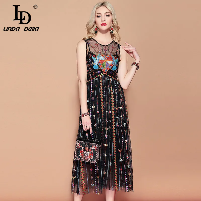 LD LINDA DELLA 2019 Fashion Runway Vintage Summer Dress A Line Women's Sleeveless Black Mesh Embroidery Beading Mid Calf Dress
LD LINDA DELLA 2019 Fashion Runway Vintage Summer Dress A Line Women's Sleeveless Black Mesh Embroidery Beading Mid Calf Dress
