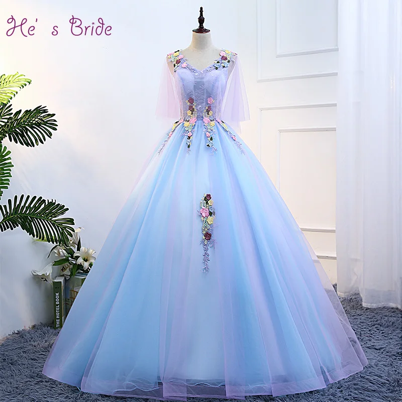 He's Bride Flower Lace V-neck Flare Sleeves Lace Up Back Floor-Length Ball Gown Blue Wedding Dresses Custom Vestidos De Novia
He's Bride Flower Lace V-neck Flare Sleeves Lace Up Back Floor-Length Ball Gown Blue Wedding Dresses Custom Vestidos De Novia