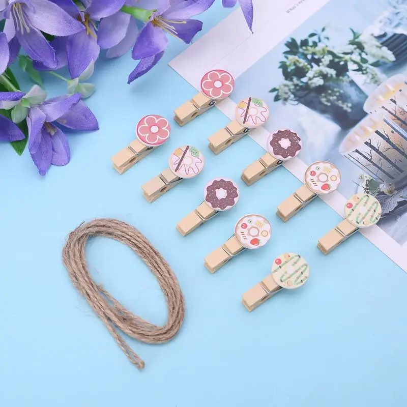 10Pcs/Set Wooden Note Memo Photo Paper Clips Holder DIY Craft Cute Colored Donut Floral Printed With Hemp Rope Party Decoration
10Pcs/Set Wooden Note Memo Photo Paper Clips Holder DIY Craft Cute Colored Donut Floral Printed With Hemp Rope Party Decoration