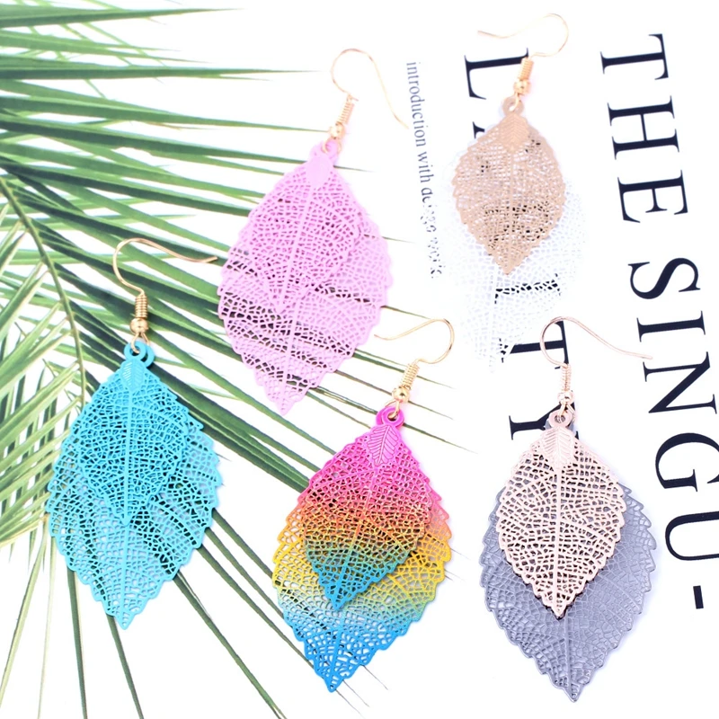 Chic Leaves Drop Earrings Colour Double Hollow Out Leaf Dangle Bohemian Style Large Earrings For Women Charm Jewelry oorbellen
Chic Leaves Drop Earrings Colour Double Hollow Out Leaf Dangle Bohemian Style Large Earrings For Women Charm Jewelry oorbellen