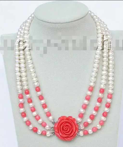 Free Shipping>> new hot 17"-20" 8mm 3row round white freshwater pearls pink coral necklace j8833
Free Shipping>> new hot 17"-20" 8mm 3row round white freshwater pearls pink coral necklace j8833