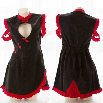 Ancient Elements Sexy Black Open Chest Short Umbrella Skirt Cheongsam Vintage Women's Cosplay Hollow Out Split Dress Underwear
Ancient Elements Sexy Black Open Chest Short Umbrella Skirt Cheongsam Vintage Women's Cosplay Hollow Out Split Dress Underwear