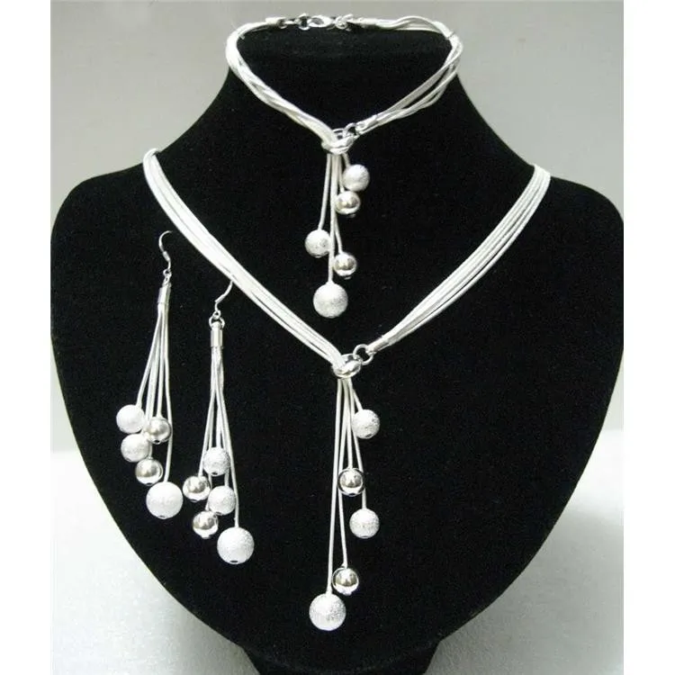 silver plated sets for women - High Quality / Wedding Jewelry / Silver Beads Ball Necklace & Bracelets&Earrings set
silver plated sets for women - High Quality / Wedding Jewelry / Silver Beads Ball Necklace & Bracelets&Earrings set