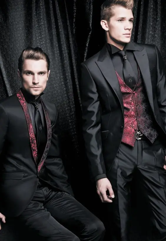 Italian Burgundy Jacquard Men suit Slim Fit Black Satin Wedding Suits For Men Tuxedo Blazer Custom 3 Piece Terno Masculino
Italian Burgundy Jacquard Men suit Slim Fit Black Satin Wedding Suits For Men Tuxedo Blazer Custom 3 Piece Terno Masculino