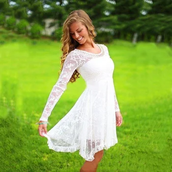 Short Casual Country Wedding Dresses With Long Sleeves Crystal Neckline Full Lace Wedding Gowns Short Beach Bridal Dress
Short Casual Country Wedding Dresses With Long Sleeves Crystal Neckline Full Lace Wedding Gowns Short Beach Bridal Dress