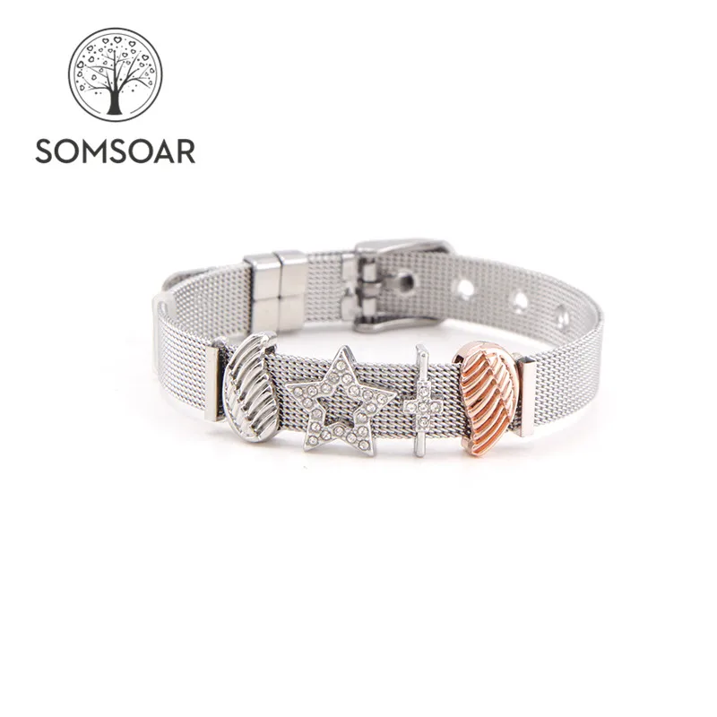 Dropshipping Somsoar Jewelry Silver Stainless Steel Mesh Bracelet Set with Rubber preventer Star Wing Cross Slide Charms as gift
Dropshipping Somsoar Jewelry Silver Stainless Steel Mesh Bracelet Set with Rubber preventer Star Wing Cross Slide Charms as gift