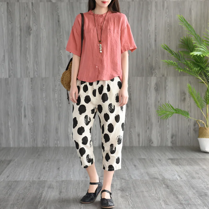 QPFJQD Women Summer Elastic Waist Thin Polka Dot Harem Pants Casual Ladies Cotton Linen Trousers Literary Dots Printed Pant 2019
QPFJQD Women Summer Elastic Waist Thin Polka Dot Harem Pants Casual Ladies Cotton Linen Trousers Literary Dots Printed Pant 2019