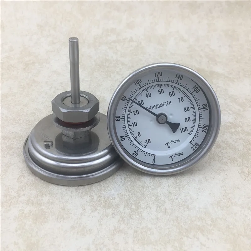 

Weldless Bi-metal Thermometer With Nut Kit, 3"Face & 2"Probe, 1/2"MNPT, 0~220F degree, Beer Brewing Thermometer, Homebrew Kettle