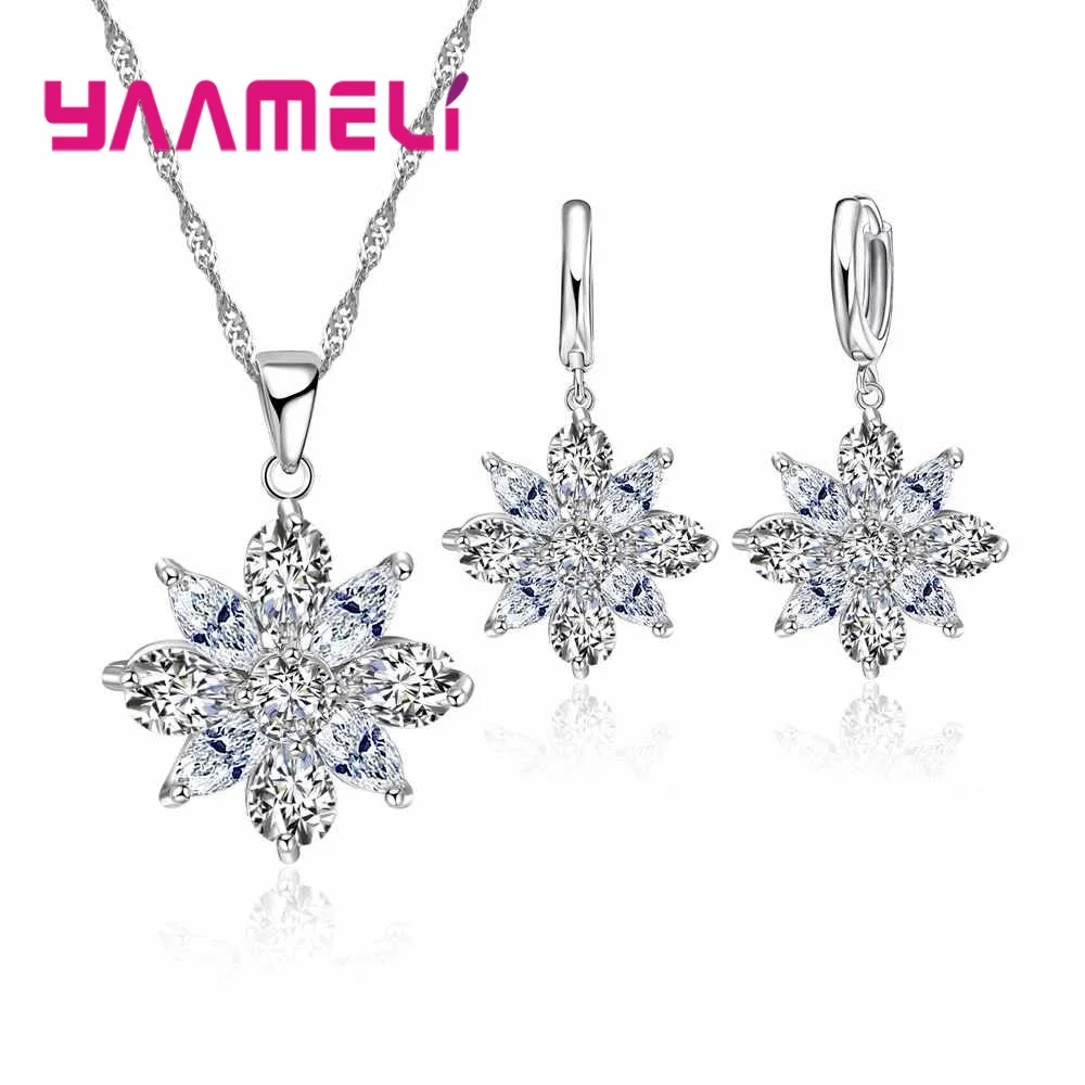 YAAMELI Fashion Crystal Jewelry Set Flower CZ 925 Sterling Silver Pendant Necklace Drop Earrings Chains Sets for Women
YAAMELI Fashion Crystal Jewelry Set Flower CZ 925 Sterling Silver Pendant Necklace Drop Earrings Chains Sets for Women