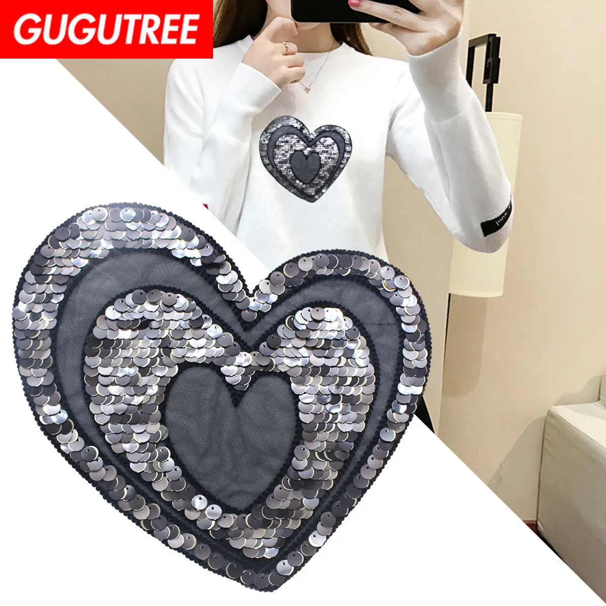 GUGUTREE embroidery Sequins big love heart patches grey patches badges applique patches for clothing XC-281
GUGUTREE embroidery Sequins big love heart patches grey patches badges applique patches for clothing XC-281