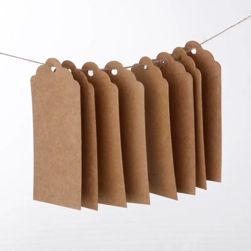 

50PCS Natural Brown Kraft Tags Leather with Pure Color Jute Tags for Clothing Luggage Label Hand Made 4*7cm 4*9cm