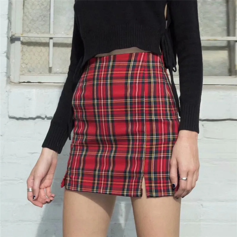ZHYMIHRET Spring Summer High Waist Red Plaid Mini Skirts Womens Side Split Pencil Skirt Back Zipper Sexy Streetwear Jupe Femme
ZHYMIHRET Spring Summer High Waist Red Plaid Mini Skirts Womens Side Split Pencil Skirt Back Zipper Sexy Streetwear Jupe Femme