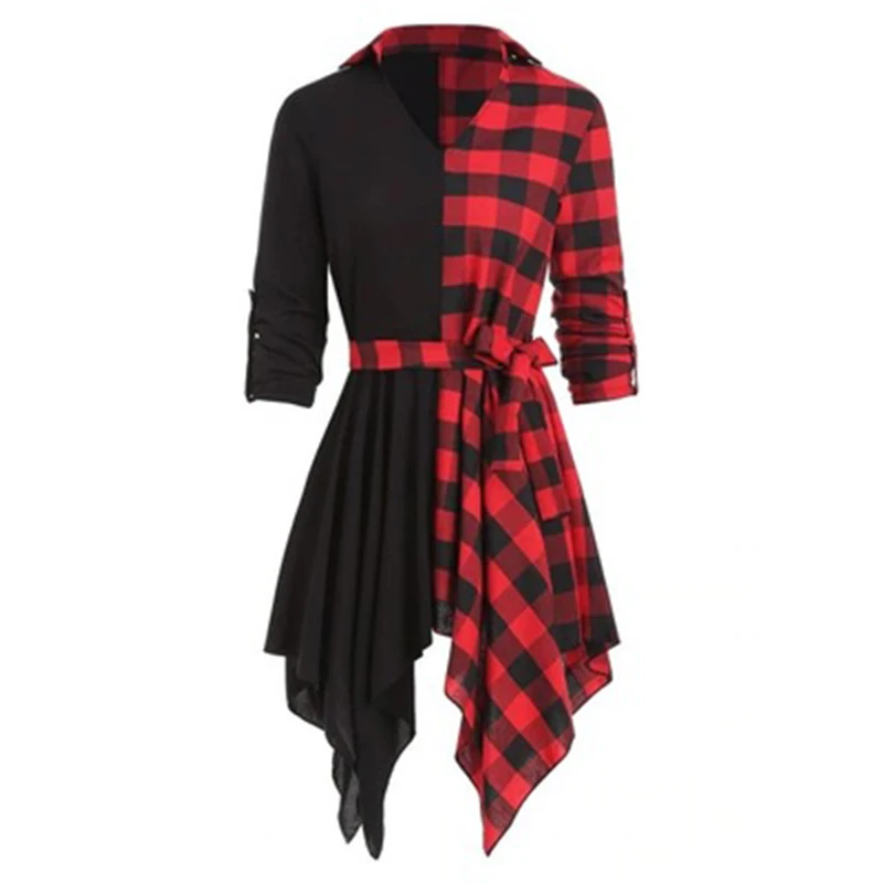 2019 Spring and Autumn Fashion Women's Dress Cotton Plaid Stitching Long Sleeve Belt Irregular Hem Casual Sports Dress Female
2019 Spring and Autumn Fashion Women's Dress Cotton Plaid Stitching Long Sleeve Belt Irregular Hem Casual Sports Dress Female