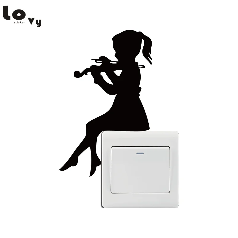 

Girl Playing Violin Silhouette Switch Sticker - Teen Girls Room Wall Stickers - Music Wall Art