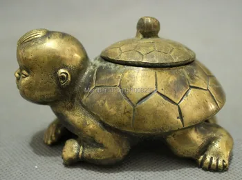 Folk Chinese Bronze Collect Kid Child Head Turtle Statue Box Jar Incense Burner 
Folk Chinese Bronze Collect Kid Child Head Turtle Statue Box Jar Incense Burner