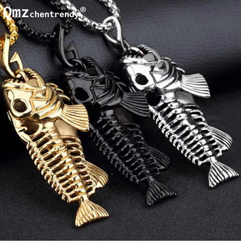 Stainless Steel Fishing Hollow Black Golden Jewelry Unique Fish Bone Pendant Necklace Personality Vintage Box chain Necklace
Stainless Steel Fishing Hollow Black Golden Jewelry Unique Fish Bone Pendant Necklace Personality Vintage Box chain Necklace