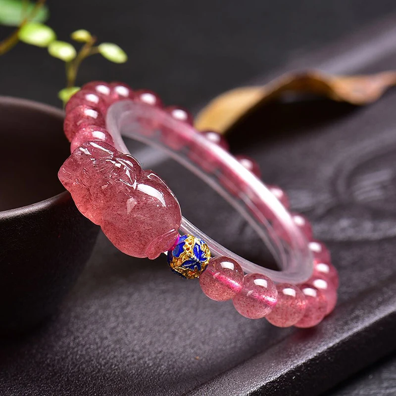 Wholesale Strawberry Natural Crystal Bracelets Bucket Round Beads With Pixiu Bracelet for Women Girl Wrist Jewelry JoursNeige
Wholesale Strawberry Natural Crystal Bracelets Bucket Round Beads With Pixiu Bracelet for Women Girl Wrist Jewelry JoursNeige