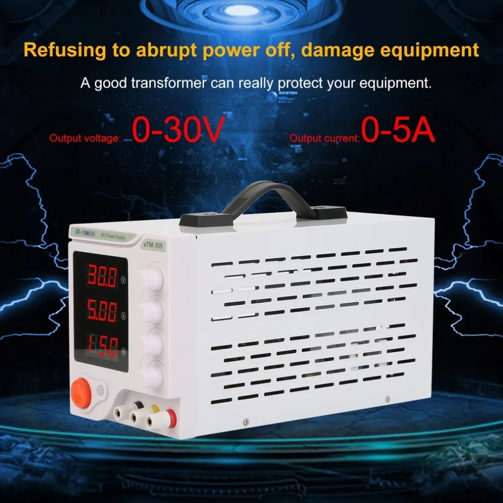 Newest 0-30V 0-5A High Precision Three Digit Display DC Power Supply Device For Workshops Laboratory ETM-305 EU Plug
Newest 0-30V 0-5A High Precision Three Digit Display DC Power Supply Device For Workshops Laboratory ETM-305 EU Plug