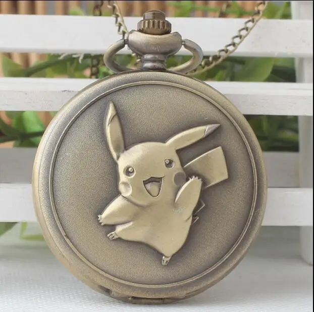 Vintage bronze ratio of the cartoon pokemon card mound Flip clock cute Necklace pocket watches QW018
Vintage bronze ratio of the cartoon pokemon card mound Flip clock cute Necklace pocket watches QW018