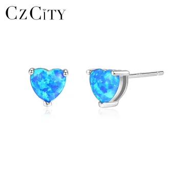 

CZCITY Authentic 925 Sterling Silver 6mm Love Heart Fire Opal Stud Earrings for Women Colorful Charming Wedding Earrings Jewelry