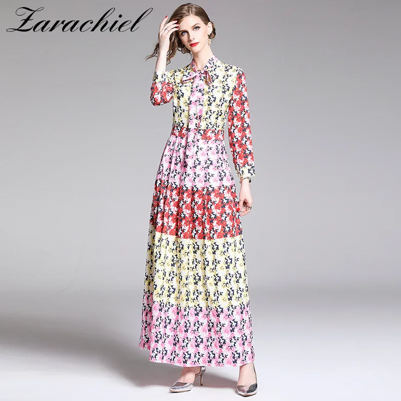 Fashion Runway Maxi Dress 2019 Autumn Women's Bow Collar Gorgeous Multicolor Floral Print Holiday Elegant Long Dress
Fashion Runway Maxi Dress 2019 Autumn Women's Bow Collar Gorgeous Multicolor Floral Print Holiday Elegant Long Dress
