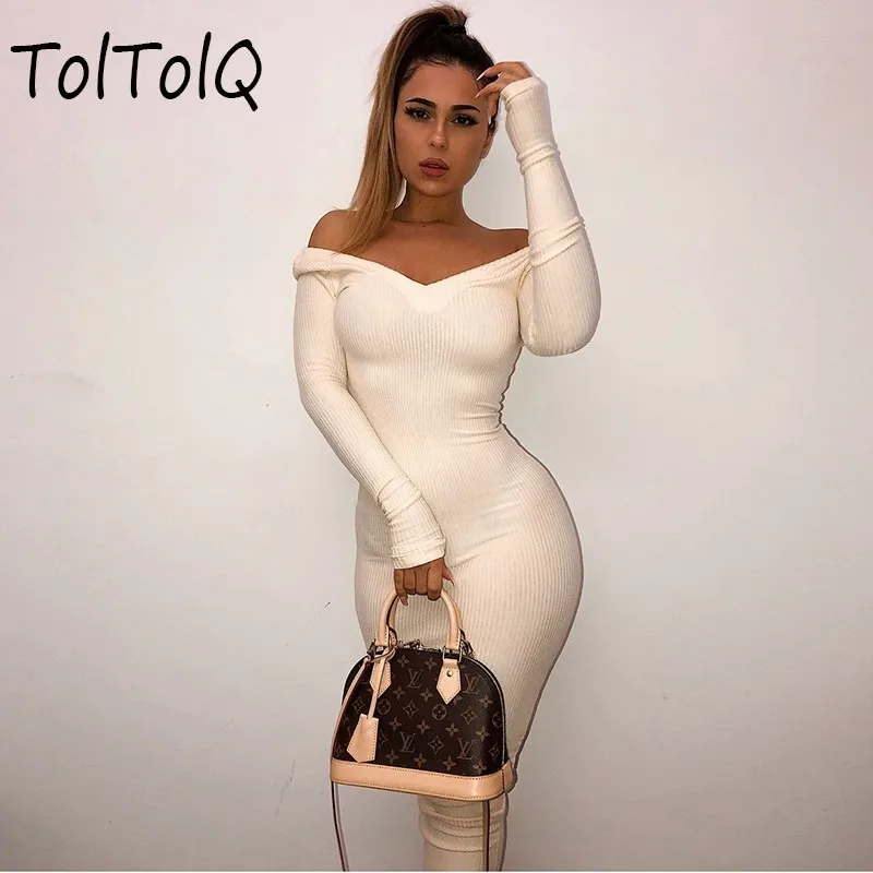 Skinny Ribbed Sweater Dress Women Slash Neck Off The Shoulder Long Sleeved Dresses Sexy Slit Vestido Longo Robe Femme
Skinny Ribbed Sweater Dress Women Slash Neck Off The Shoulder Long Sleeved Dresses Sexy Slit Vestido Longo Robe Femme